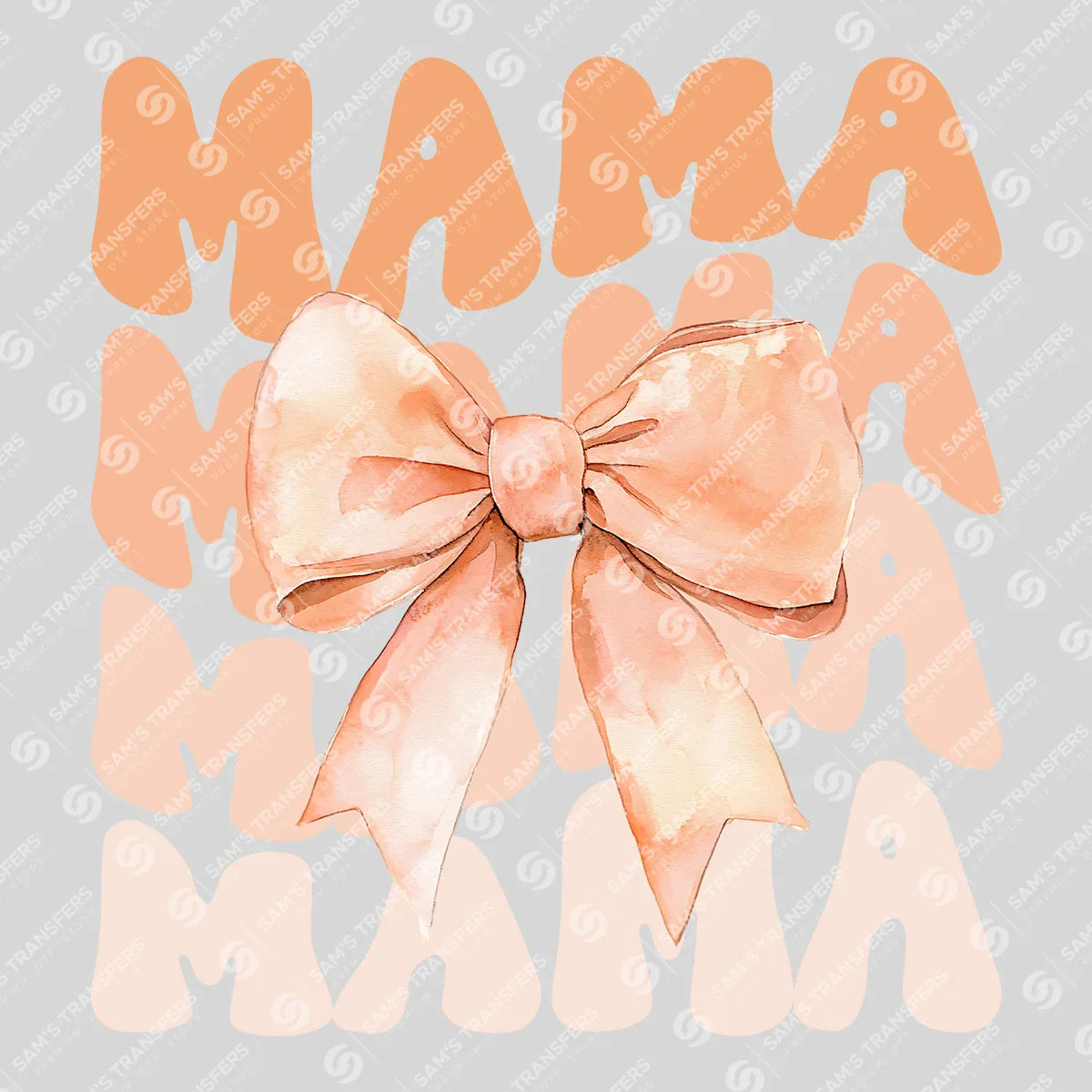 Apparel featuring a Peach Bow Mama-themed DTF transfer.