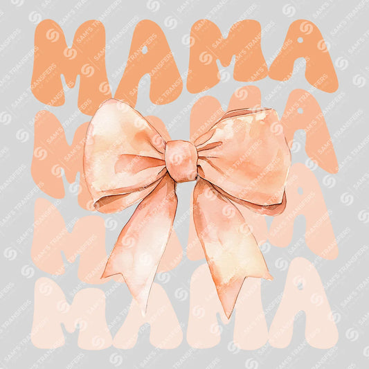 Apparel featuring a Peach Bow Mama-themed DTF transfer.