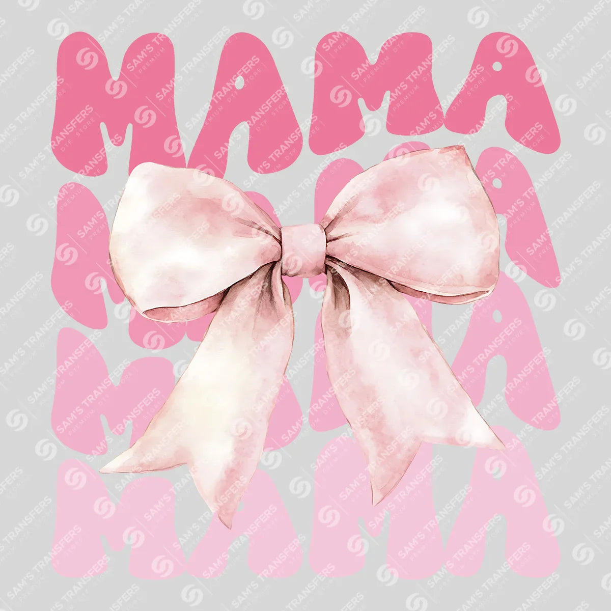 Apparel featuring a Pink Stacked Bow Mama-themed DTF transfer.