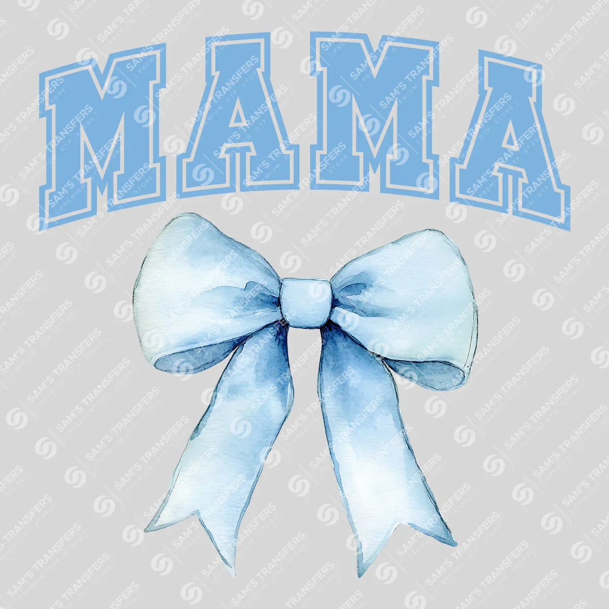 Apparel featuring a Varsity Mama Blue Bow-themed DTF transfer.