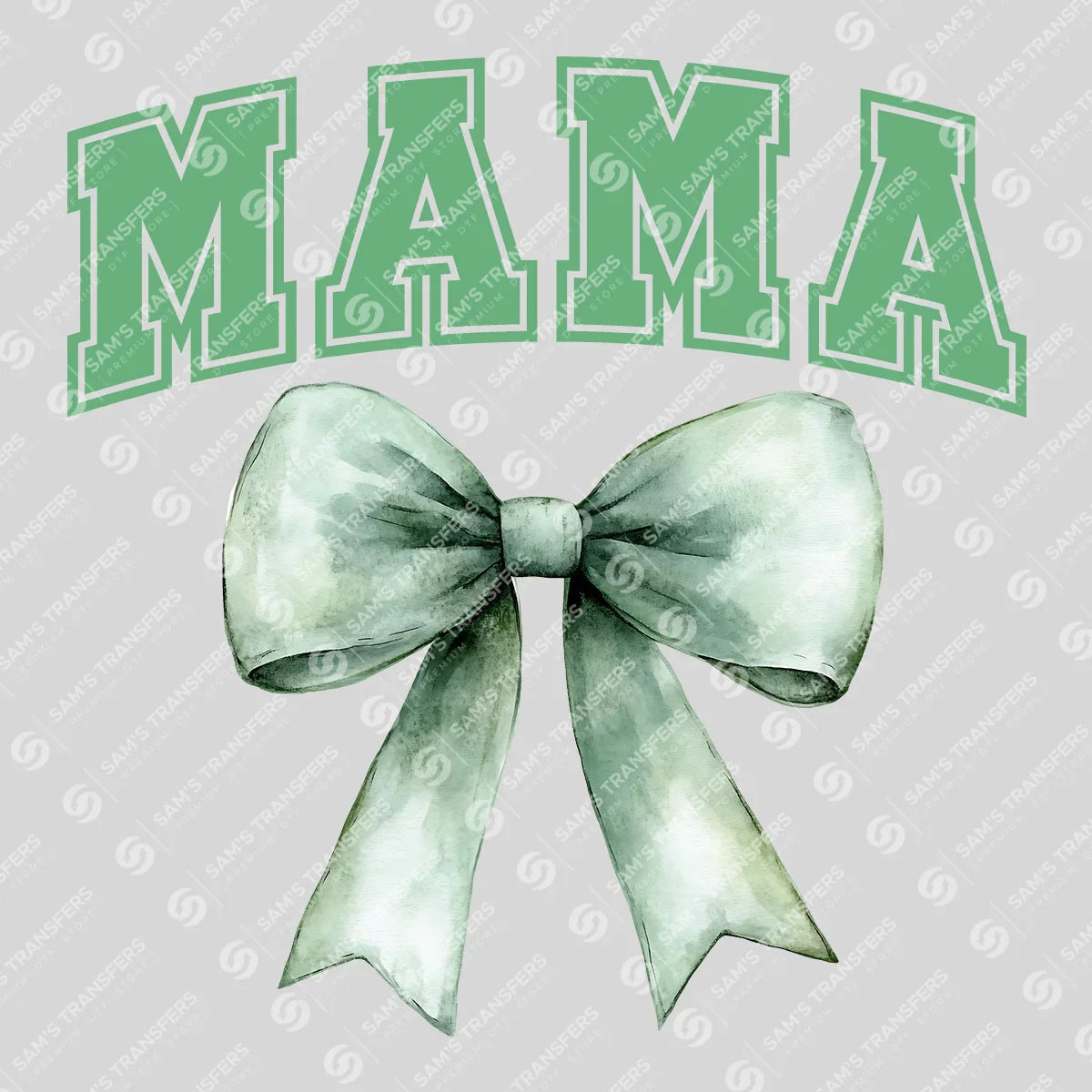 Apparel featuring a Varsity Mama Mint Bow-themed DTF transfer.