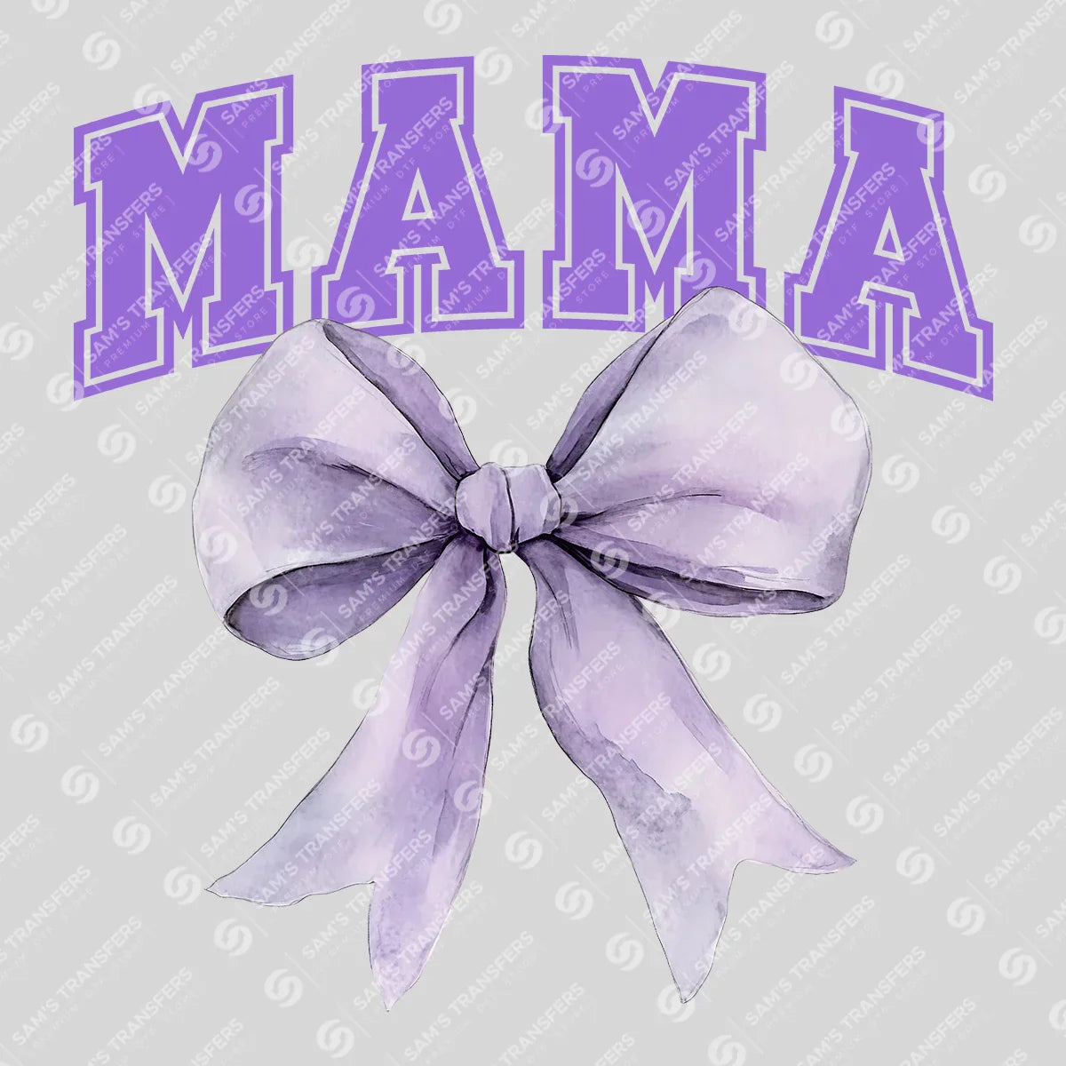Apparel featuring a Varsity Mama Purple Bow-themed DTF transfer.