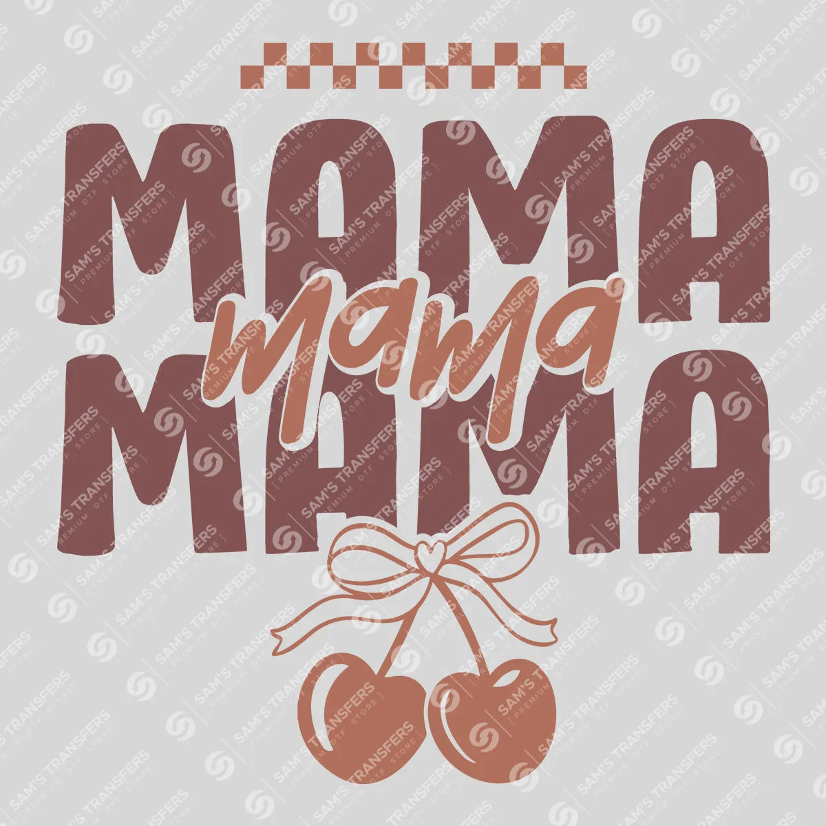 Apparel featuring a Retro Mama Cherries-themed DTF transfer.