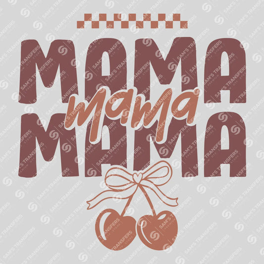 Apparel featuring a Retro Mama Cherries-themed DTF transfer.