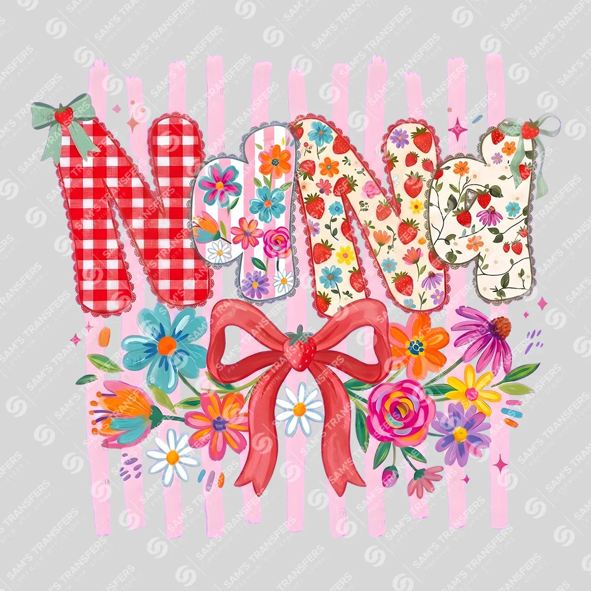 Apparel featuring a Floral Nana-themed DTF transfer.