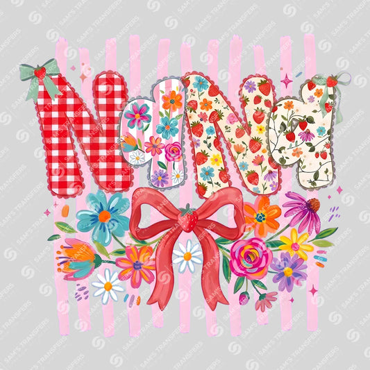 Apparel featuring a Floral Nana-themed DTF transfer.