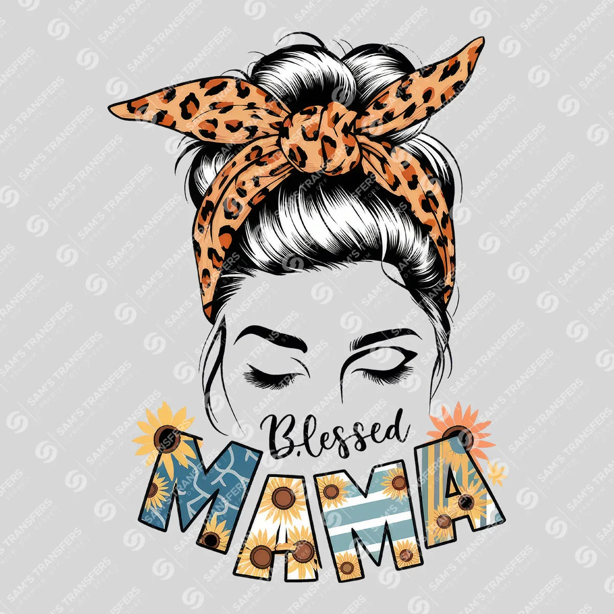 Apparel featuring a Blessed Mama-themed DTF transfer.