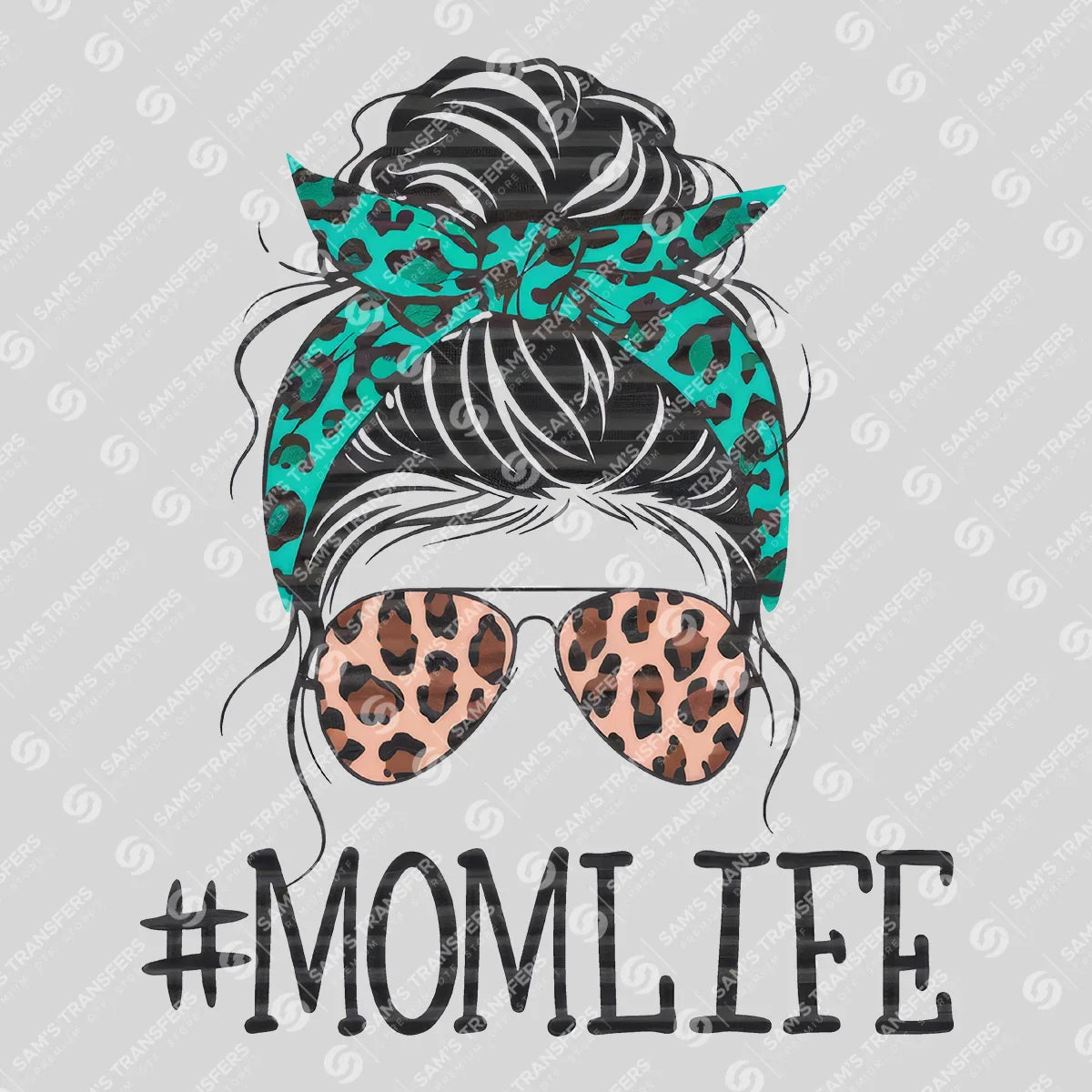 Apparel featuring a Momlife Teal Leopard-themed DTF transfer.