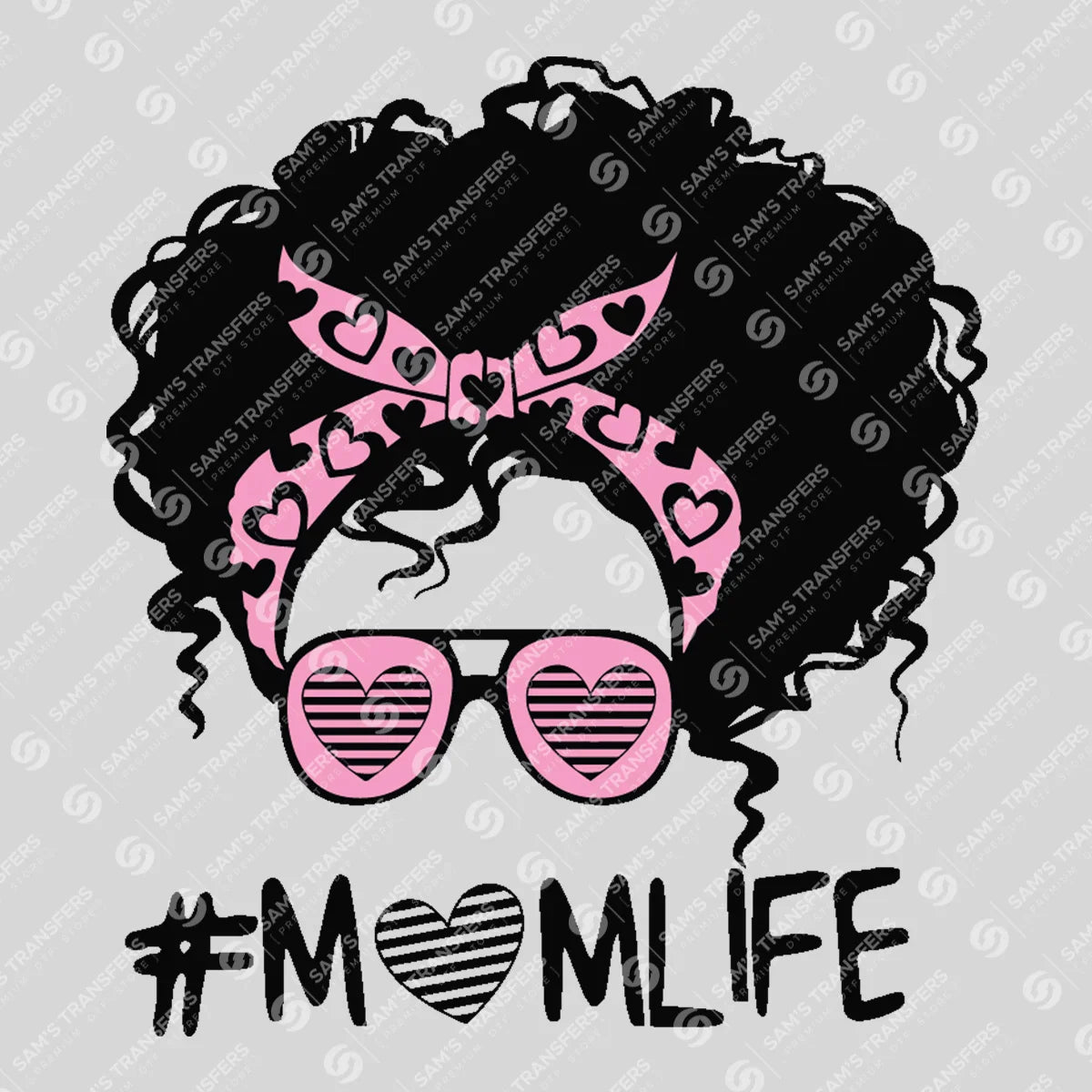 Apparel featuring a Momlife Hearts Afro-themed DTF transfer.