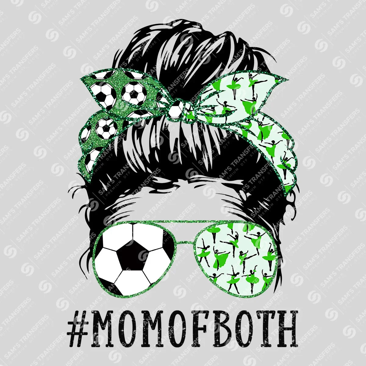 Apparel featuring a Mom of Both Soccer-themed DTF transfer.