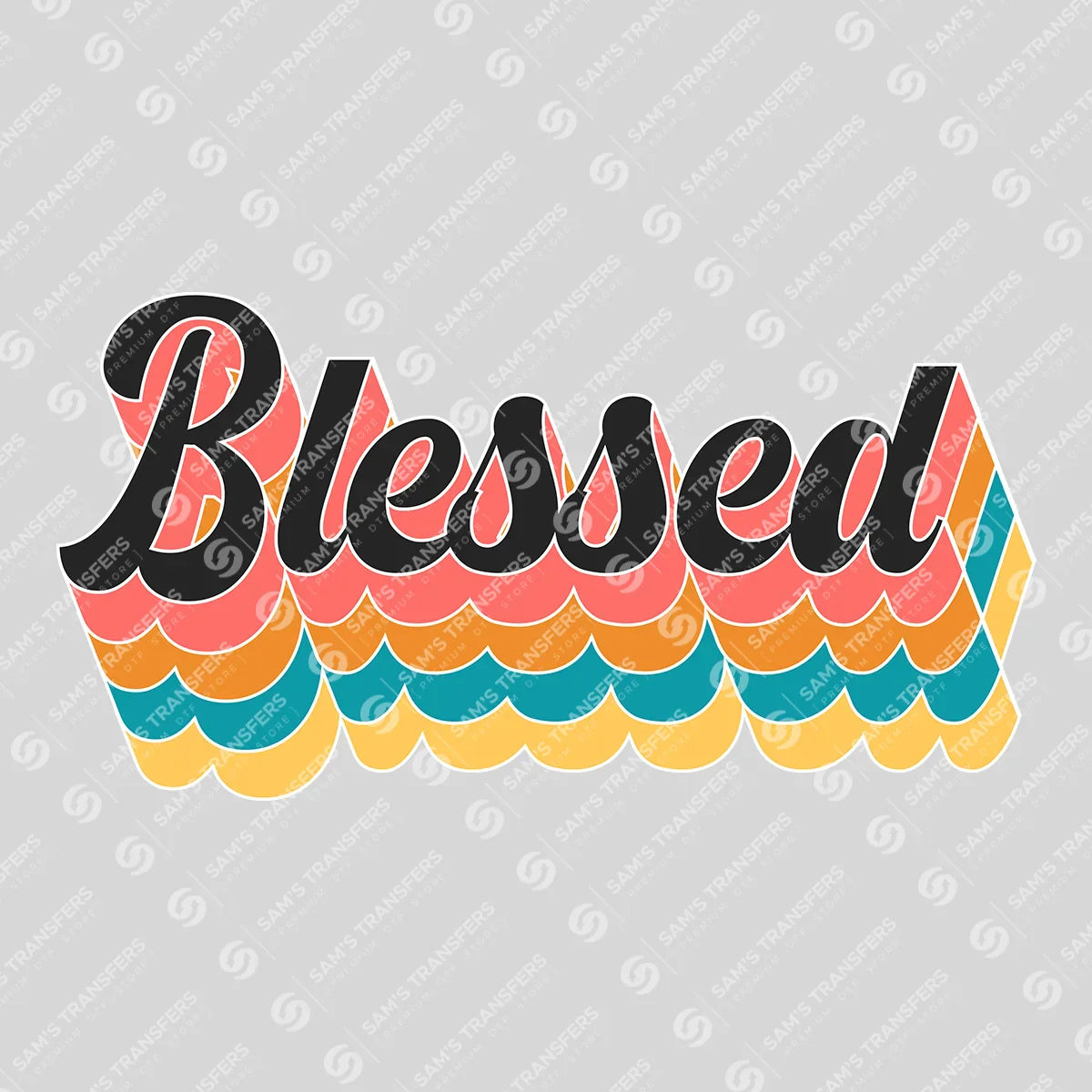 Apparel featuring a Blessed Retro-themed DTF transfer.