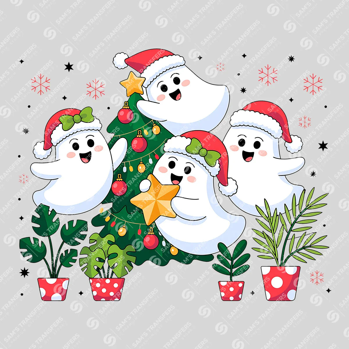 Apparel featuring a Christmas Ghosts-themed DTF transfer.