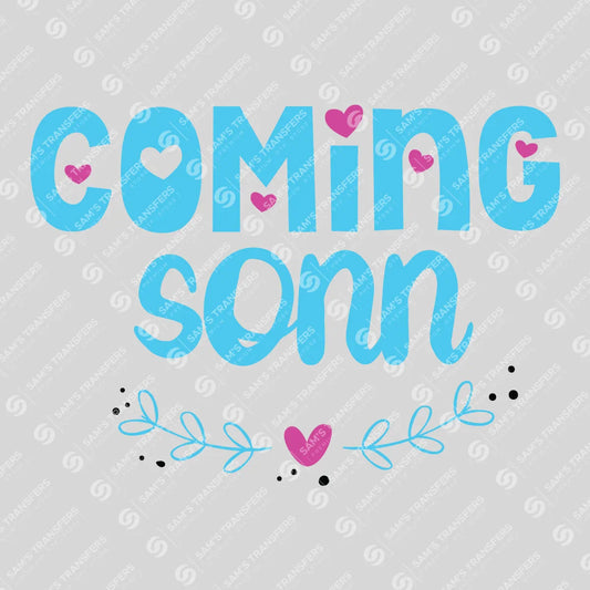 Apparel featuring a Coming Soon-themed DTF transfer.