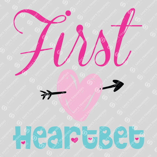 Apparel featuring a First Heartbeat-themed DTF transfer.