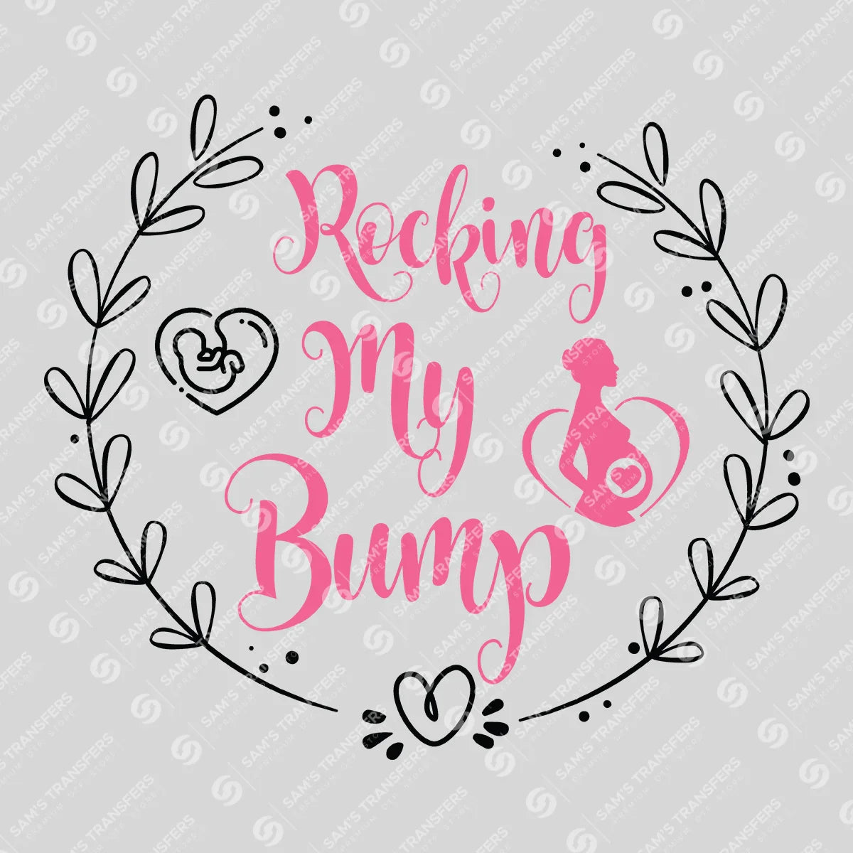 Apparel featuring a Rocking My Bump Wreath-themed DTF transfer.