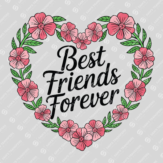 Apparel featuring a Best Friends Forever Heart Wreath-themed DTF transfer.