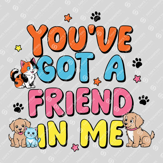 Apparel featuring a You've Got a Friend in Me-themed DTF transfer.
