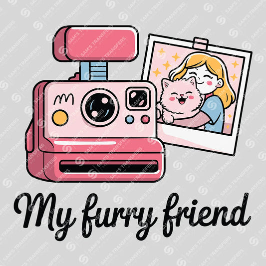 Apparel featuring a My Furry Friend-themed DTF transfer.