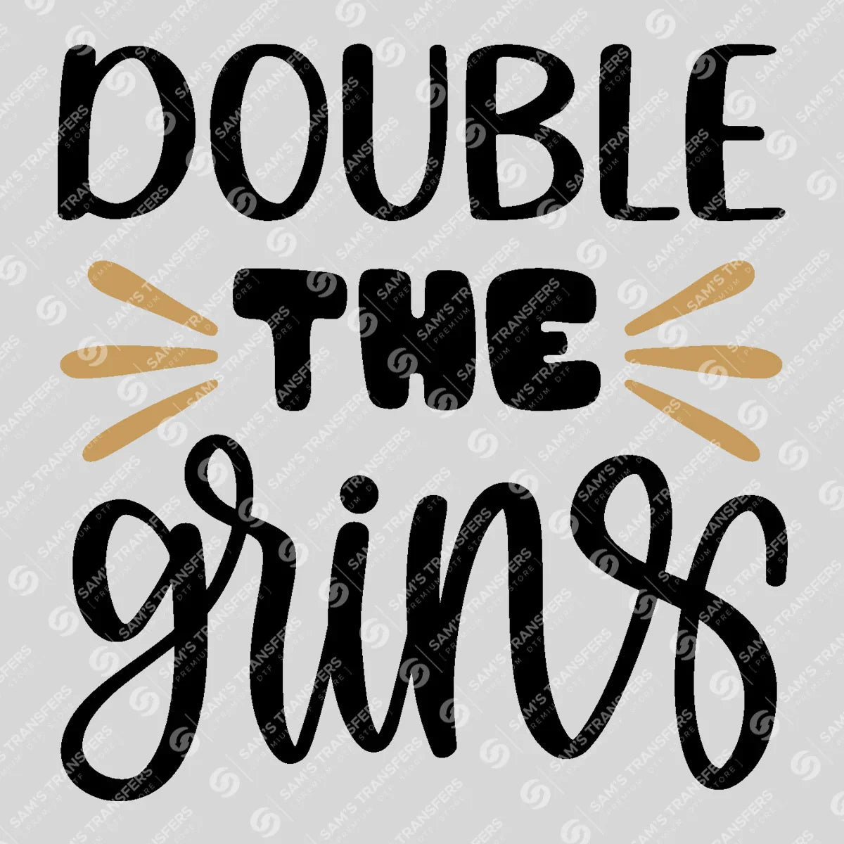Apparel featuring a Double the Grins-themed DTF transfer.