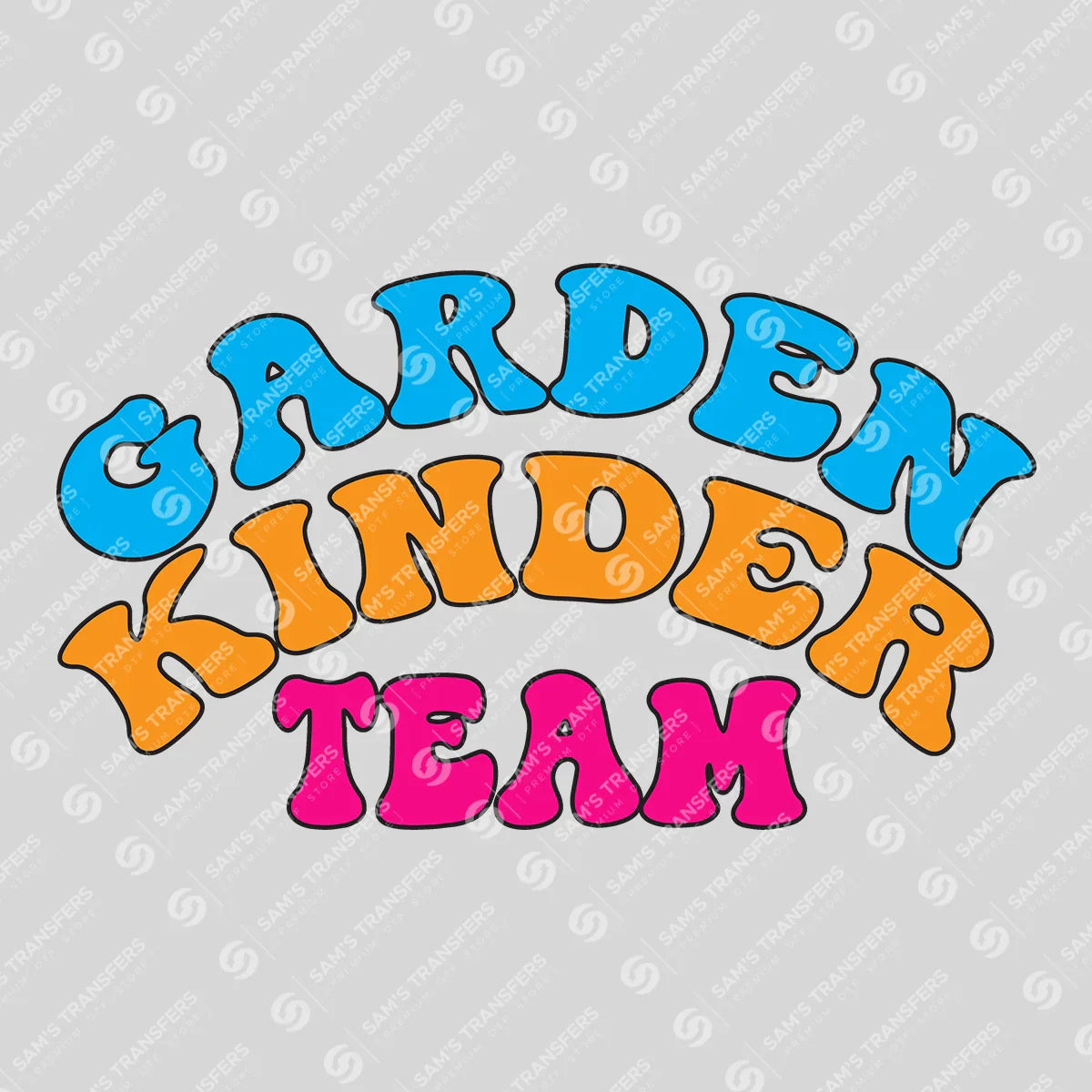 Apparel featuring a Kindergarten Team-themed DTF transfer.