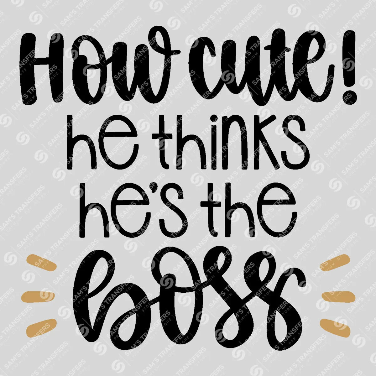 Apparel featuring a How Cute He Thinks He's the Boss-themed DTF transfer.