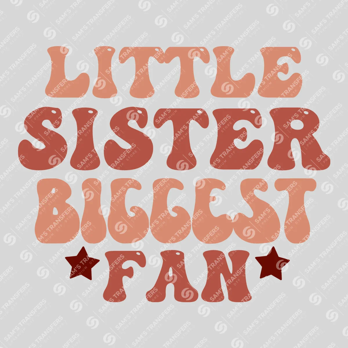Apparel featuring a Little Sister Biggest Fan Retro-themed DTF transfer.