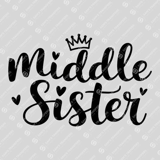 Apparel featuring a Middle Sister-themed DTF transfer.