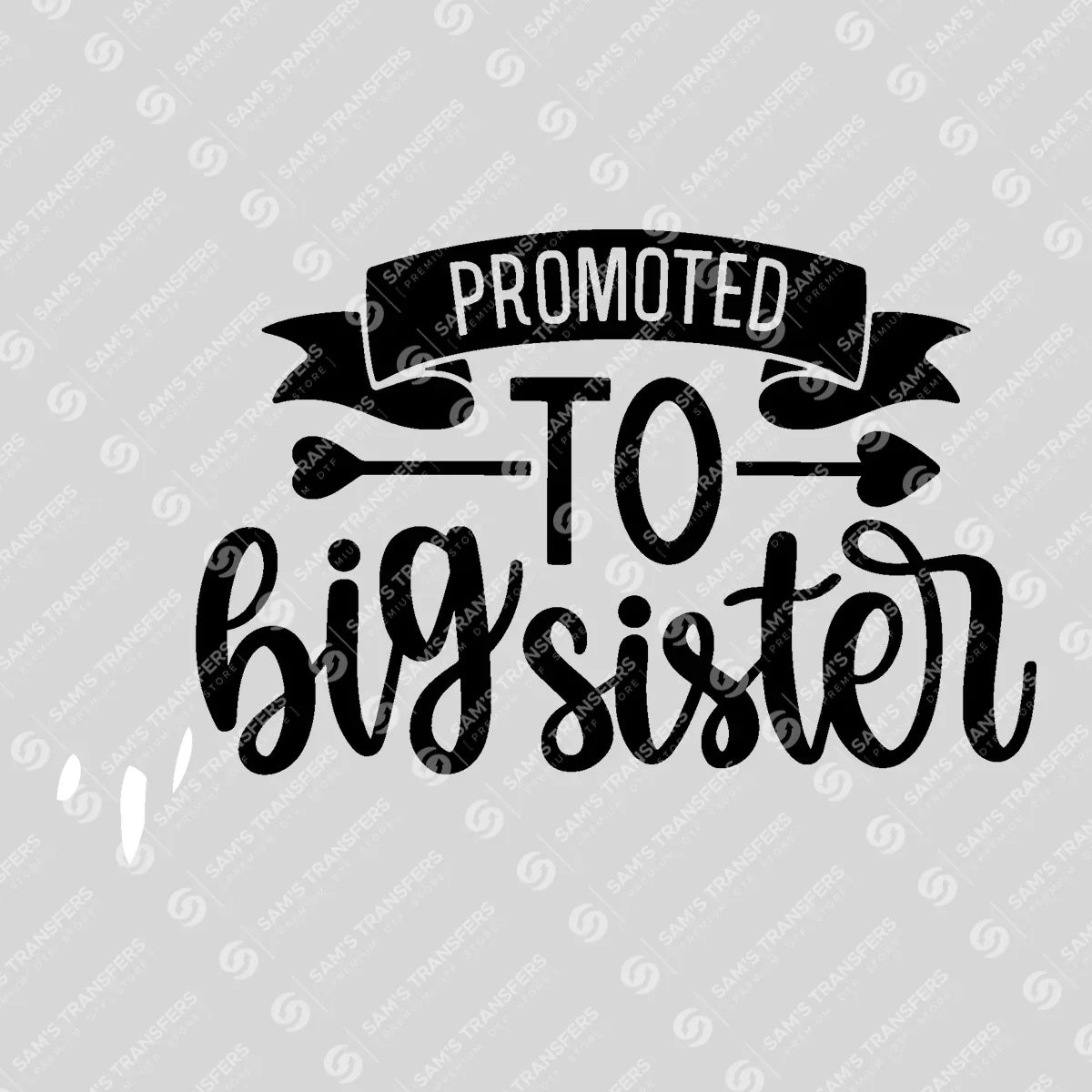 Apparel featuring a Promoted to Big Sister Banner-themed DTF transfer.