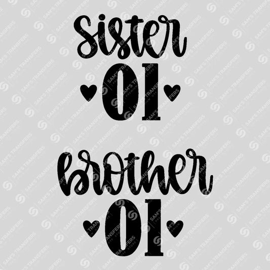 Apparel featuring a Sister 01 Brother 01-themed DTF transfer.