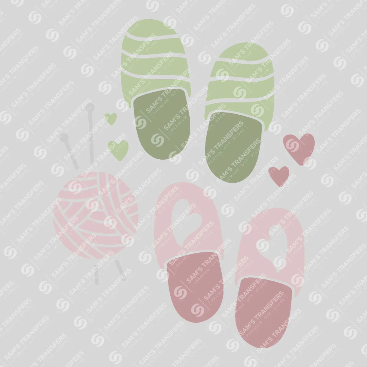 Apparel featuring a Cozy Slippers and Yarn-themed DTF transfer.
