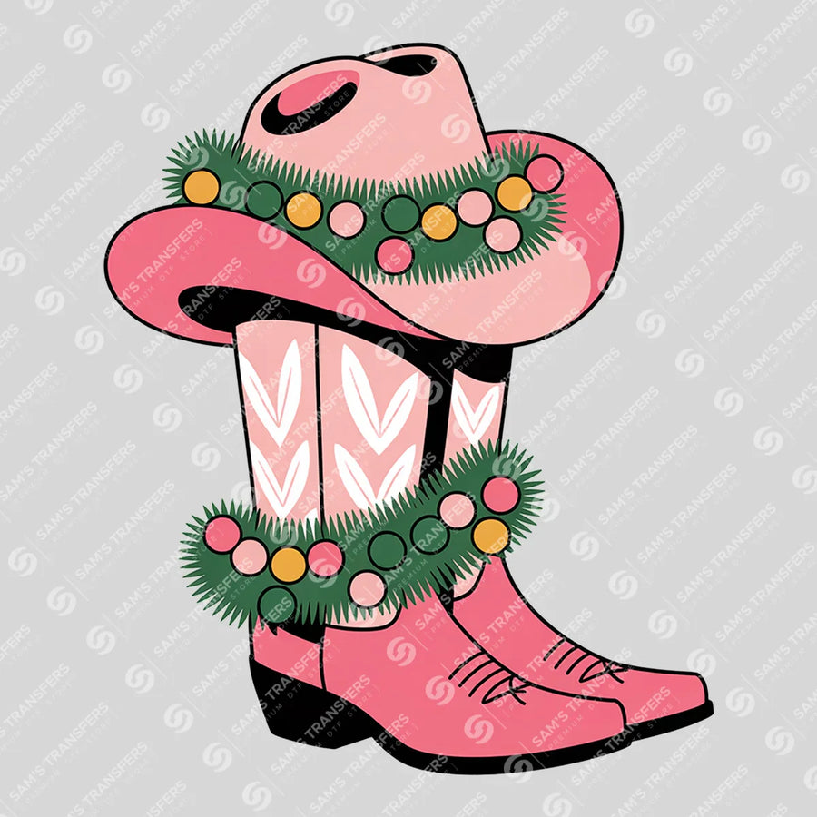 Pink Cowgirl Boots Christmas Garland Ready-to-Press DTF Transfer | SAT07820