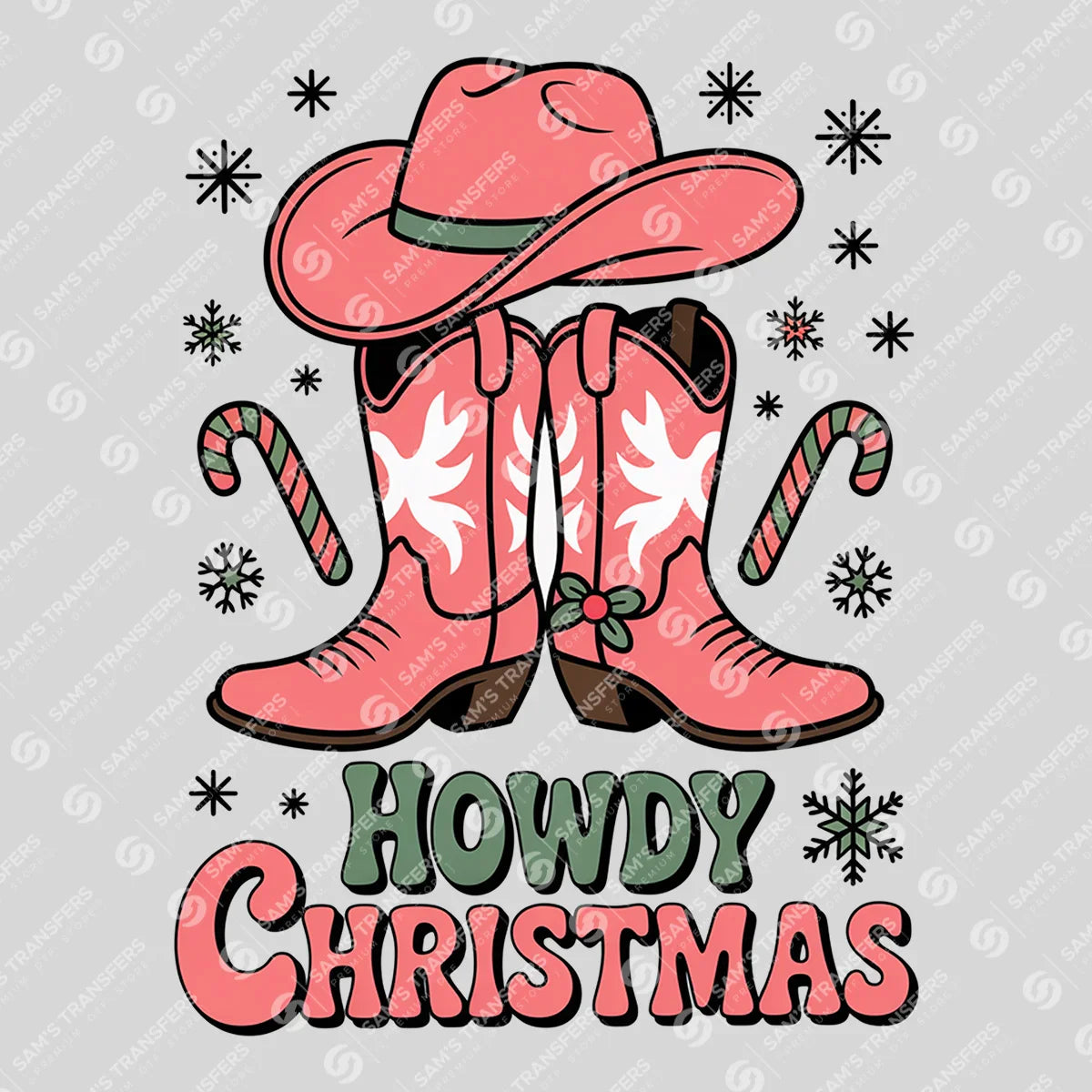 Apparel featuring a Howdy Christmas-themed DTF transfer.