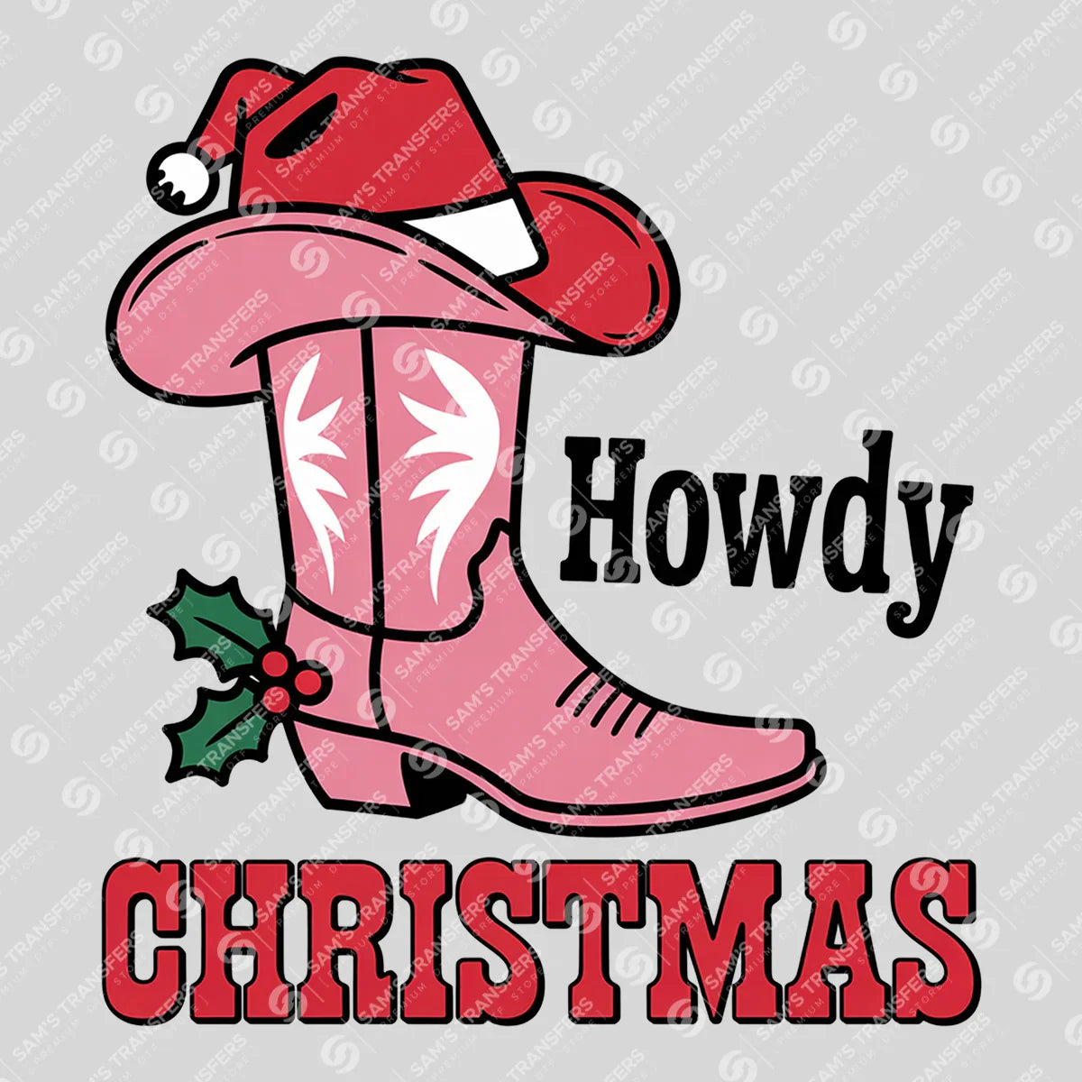 Apparel featuring a Howdy Christmas Santa Hat-themed DTF transfer.