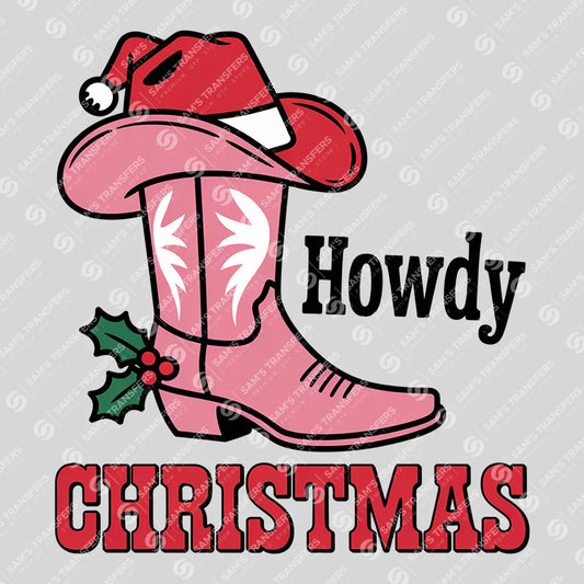 Apparel featuring a Howdy Christmas Santa Hat-themed DTF transfer.