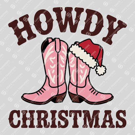 Apparel featuring a Howdy Christmas Brown Text-themed DTF transfer.