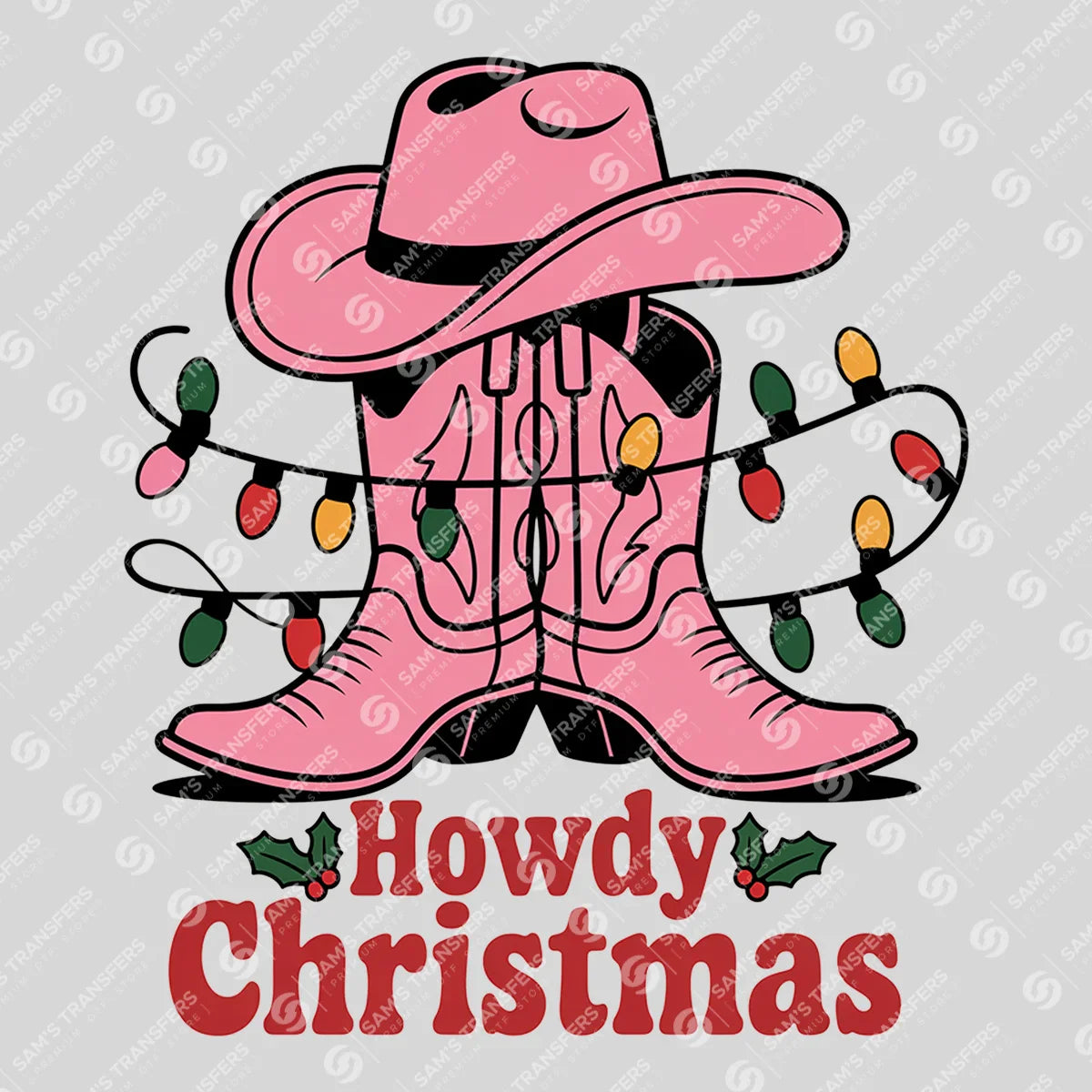 Apparel featuring a Howdy Christmas Red Text-themed DTF transfer.