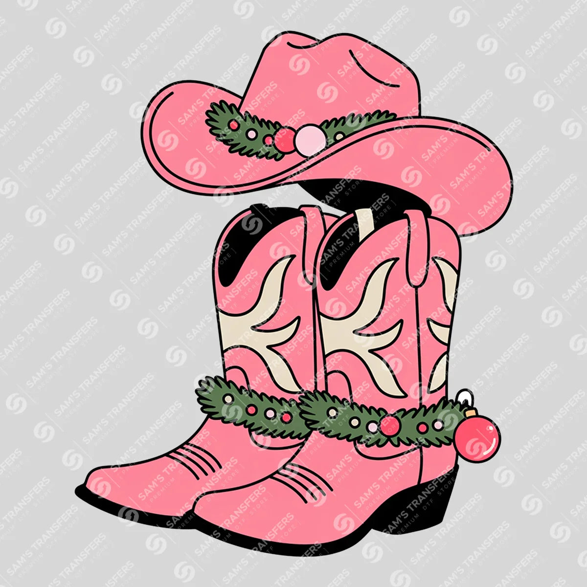 Apparel featuring a Pink Cowgirl Boots Ornament-themed DTF transfer.
