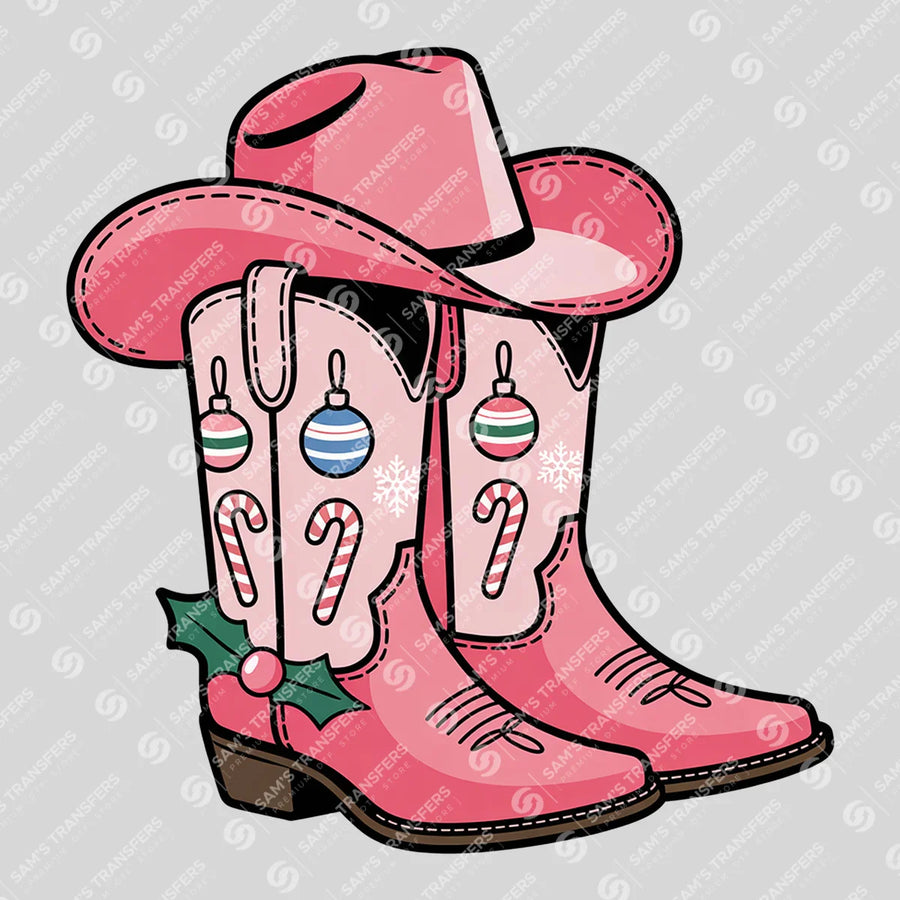 Pink Cowgirl Boots Christmas Motifs Ready-to-Press DTF Transfer | SAT07843
