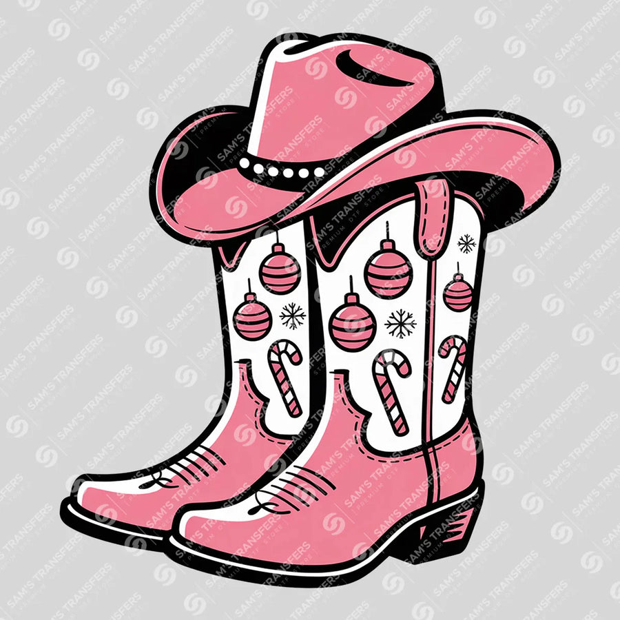 Pink Cowgirl Boots Ornaments Candy Cane Ready-to-Press DTF Transfer | SAT07847