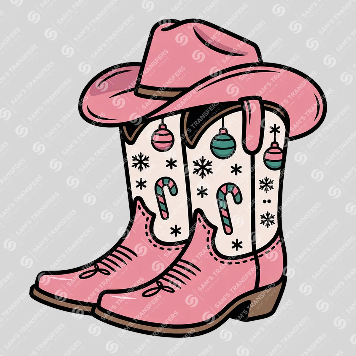 Apparel featuring a Pink Cowgirl Boots Teal Ornaments-themed DTF transfer.