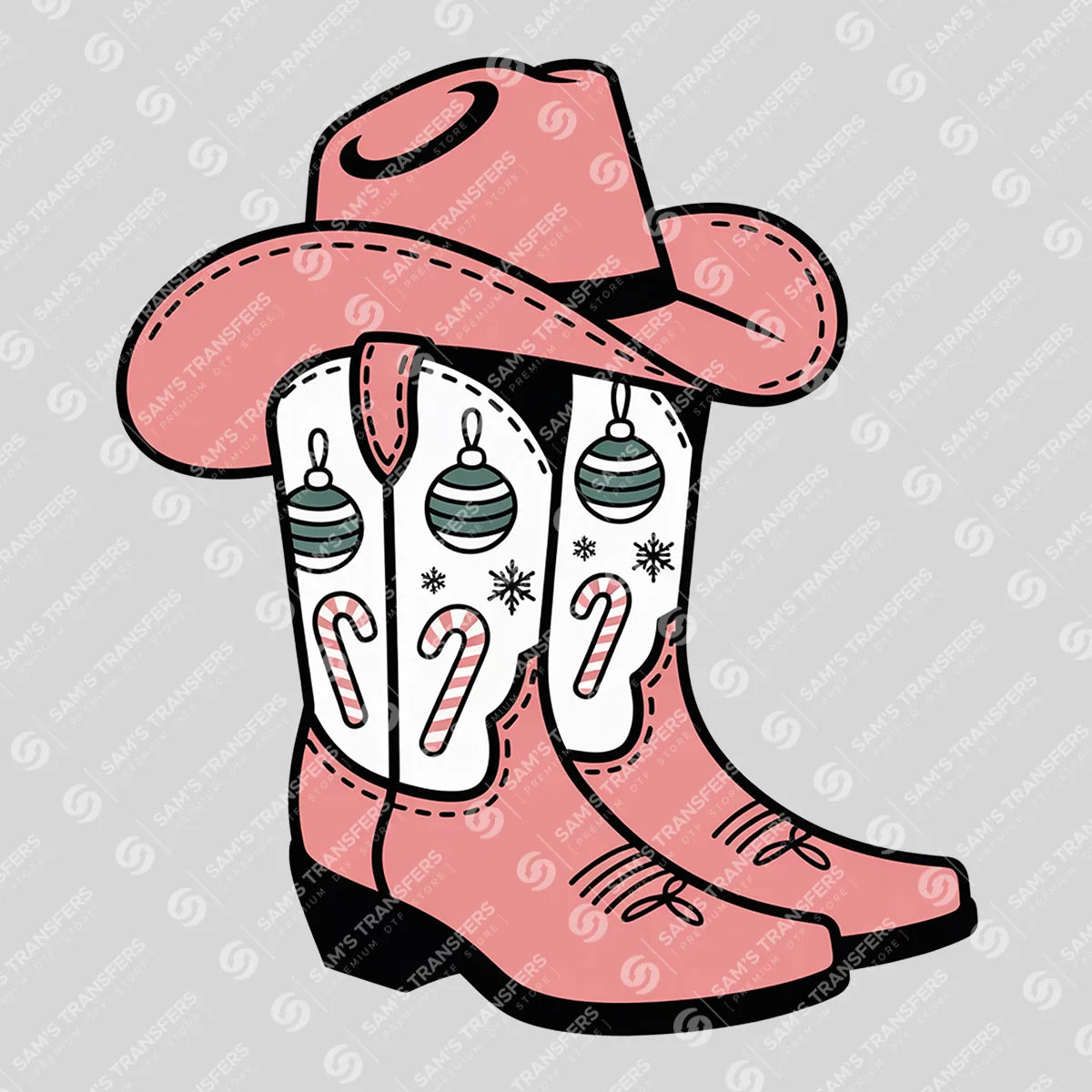 Apparel featuring a Pink Cowgirl Boots Green Ornaments-themed DTF transfer.