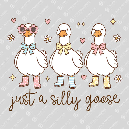 Apparel featuring a Just a Silly Goose-themed DTF transfer.