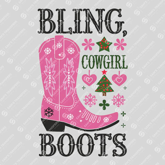 Apparel featuring a Bling Cowgirl Boots-themed DTF transfer.