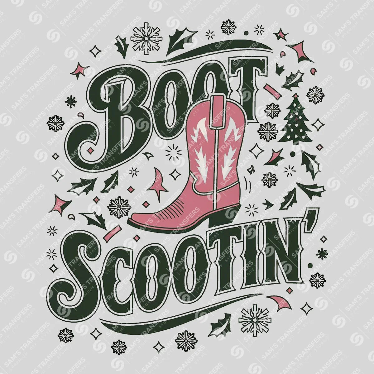Apparel featuring a Boot Scootin-themed DTF transfer.