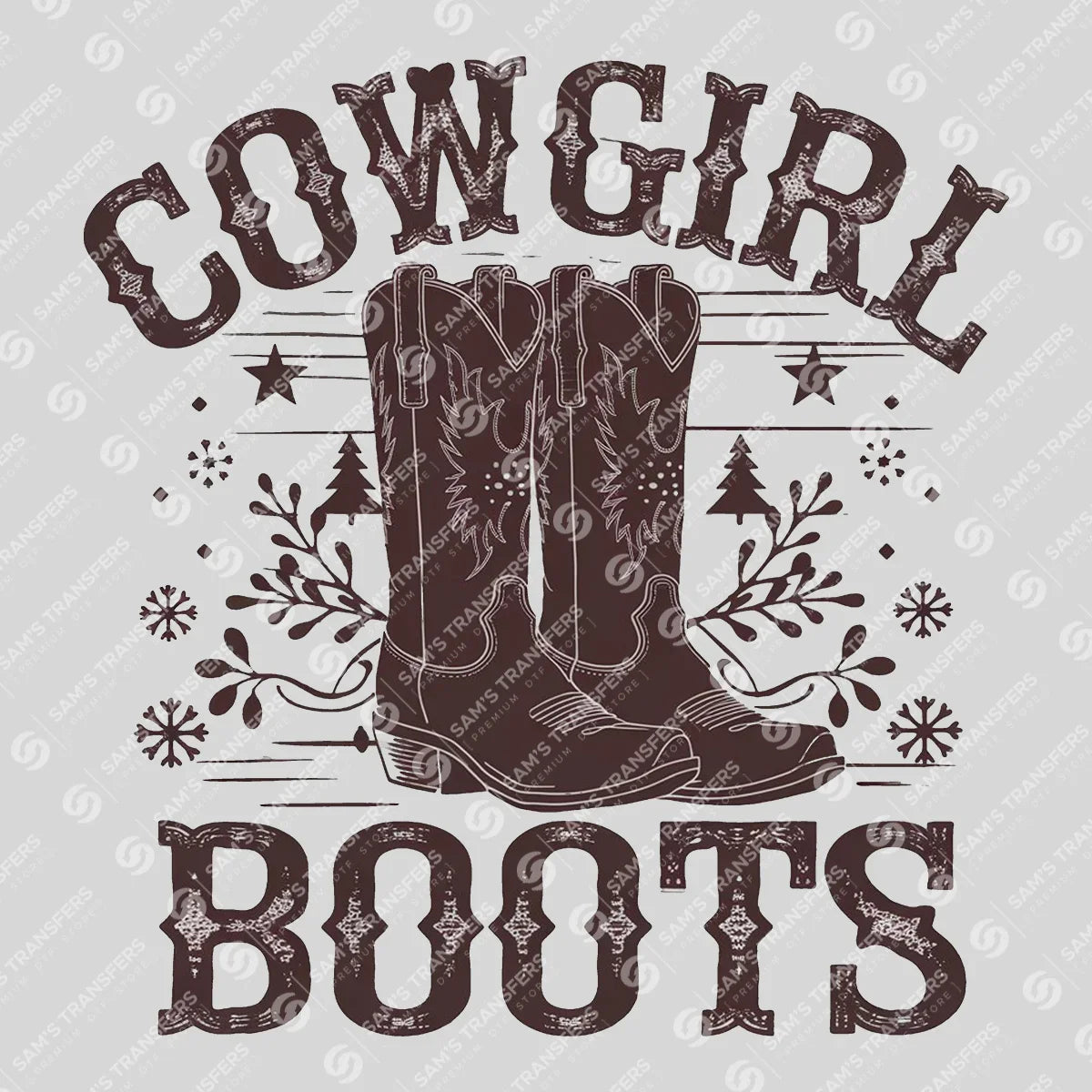 Apparel featuring a Cowgirl Boots Vintage-themed DTF transfer.