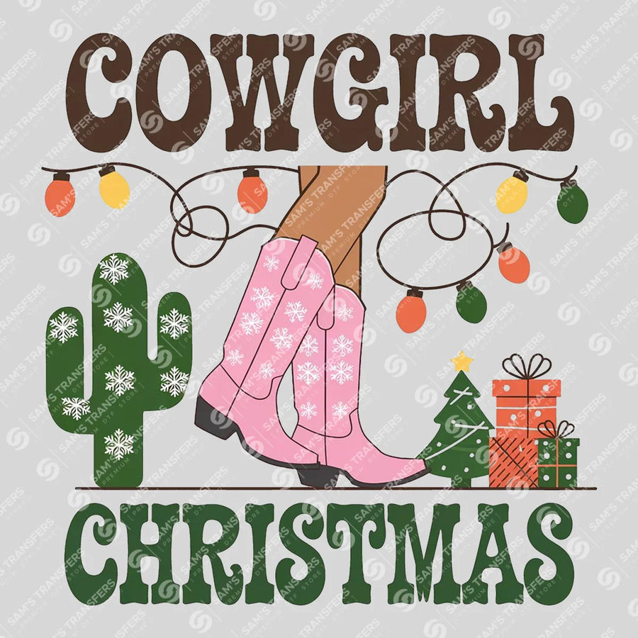 Cowgirl Christmas Boots and Gifts Ready-to-Press DTF Transfer | SAT07869
