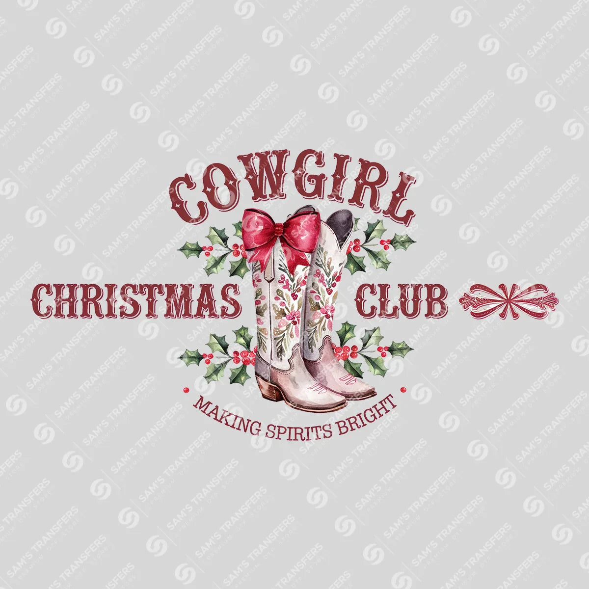 Apparel featuring a Cowgirl Christmas Club Floral-themed DTF transfer.