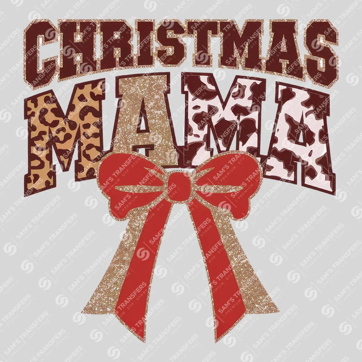 Apparel featuring a Christmas Mama-themed DTF transfer.