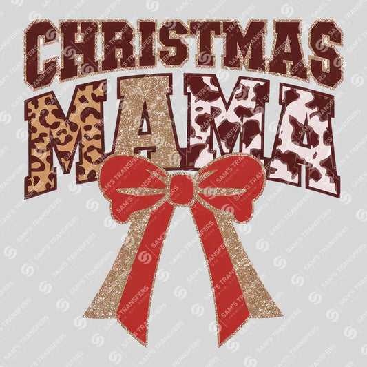 Apparel featuring a Christmas Mama-themed DTF transfer.
