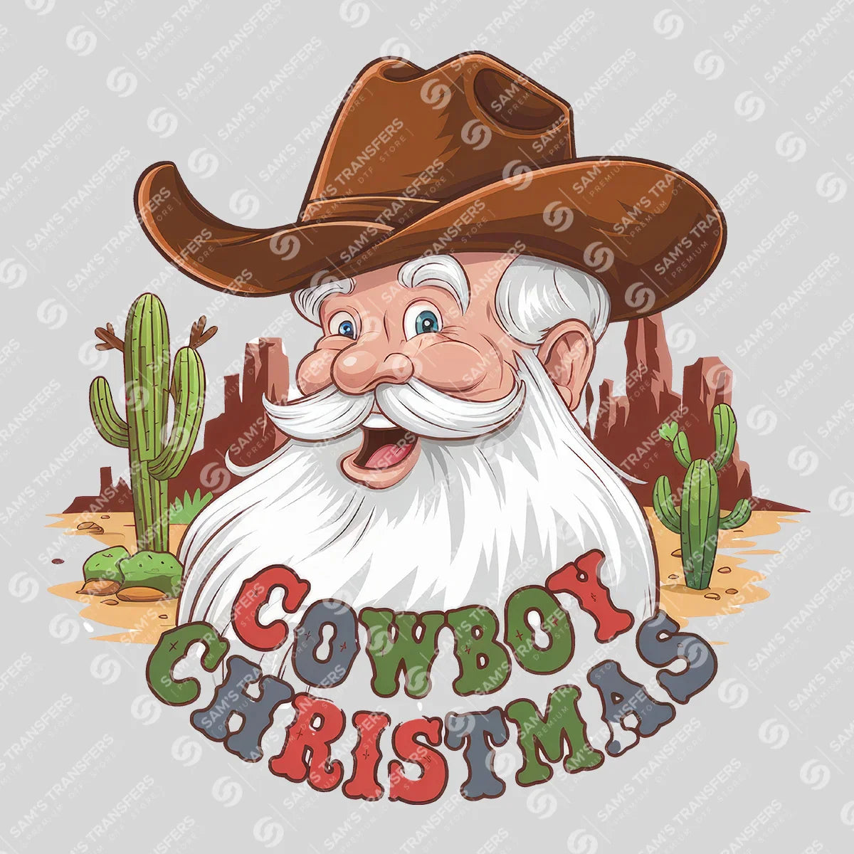 Apparel featuring a Cowboy Christmas Santa-themed DTF transfer.